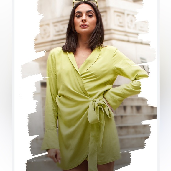 Paige Desorbo The Drop Lime Green Wrap Dress Size M - Picture 2 of 14